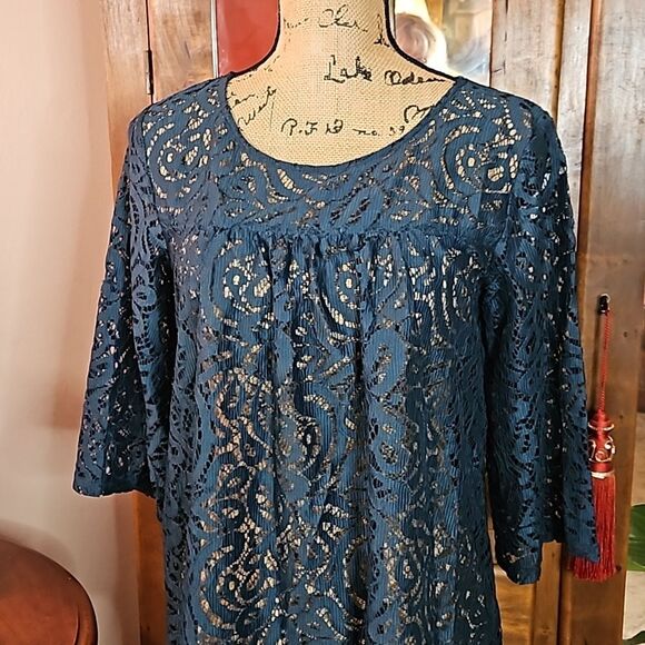 NWT Loft Outlet Teal Lace Whimsigoth Top size Small Petite - Picture 2 of 11